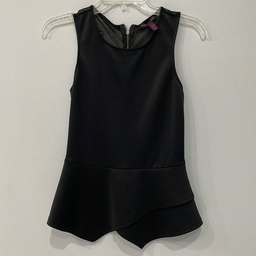 Material Girl Women's Peplum Top Sleeveless Black Sheer Accents Sz M